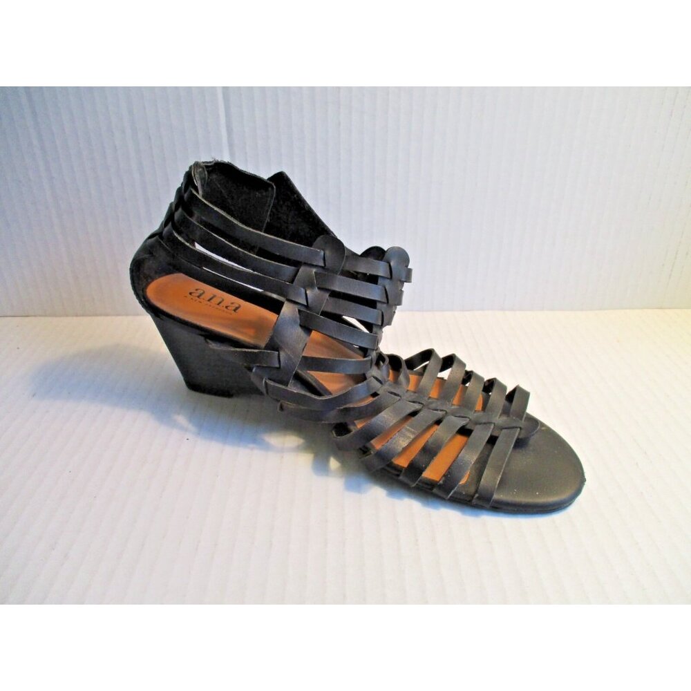 *a.n.a. Black Strappy Low Gladiator Slip-On Open Toe Sandal Flats - 10M